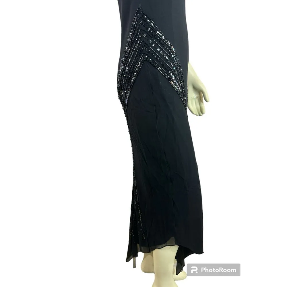 Vintage Cicci Black dress beading & sequenced handkerchief hem dress size small - Image 7