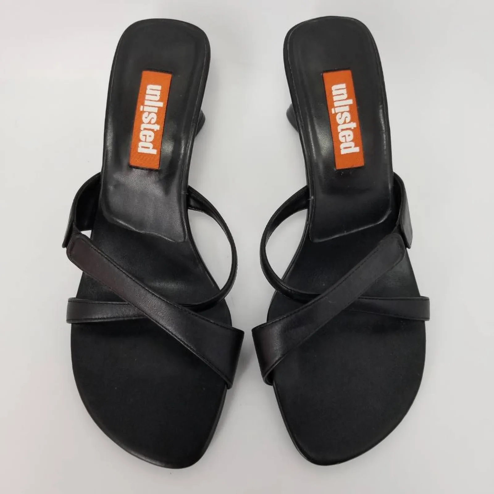 Unlisted Kenneth Cole Womens Sandal Spool Heels Black Leather Slip Ons Size 7.5 - Image 3