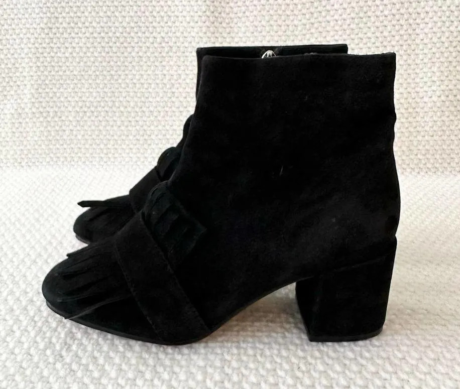 Steven Steve Madden Shooter Black Suede Kilty Fringe Ankle Dress Boot 6.5 - Image 45