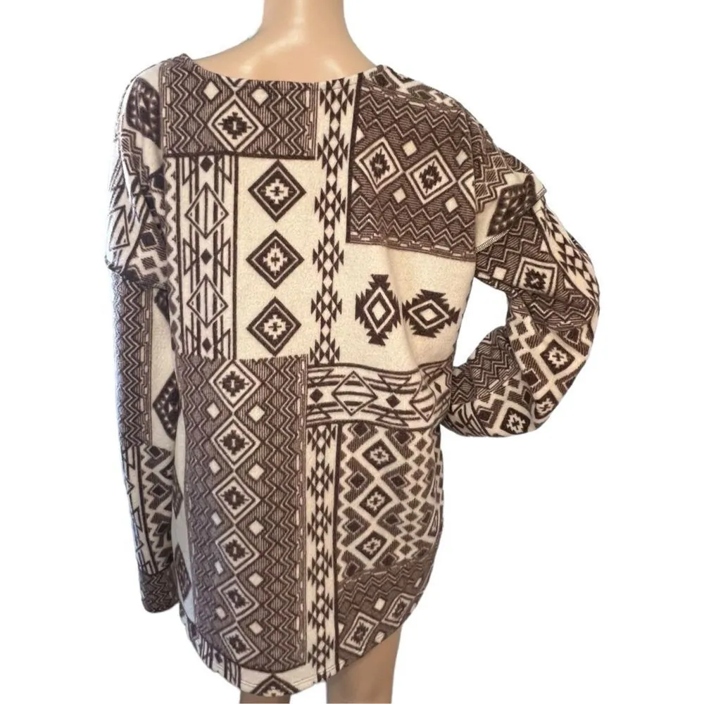 Heimish U.S.A. Aztec Geometric Patterned Long Sleeve Soft Sweater Brown Size undefined - Image 3