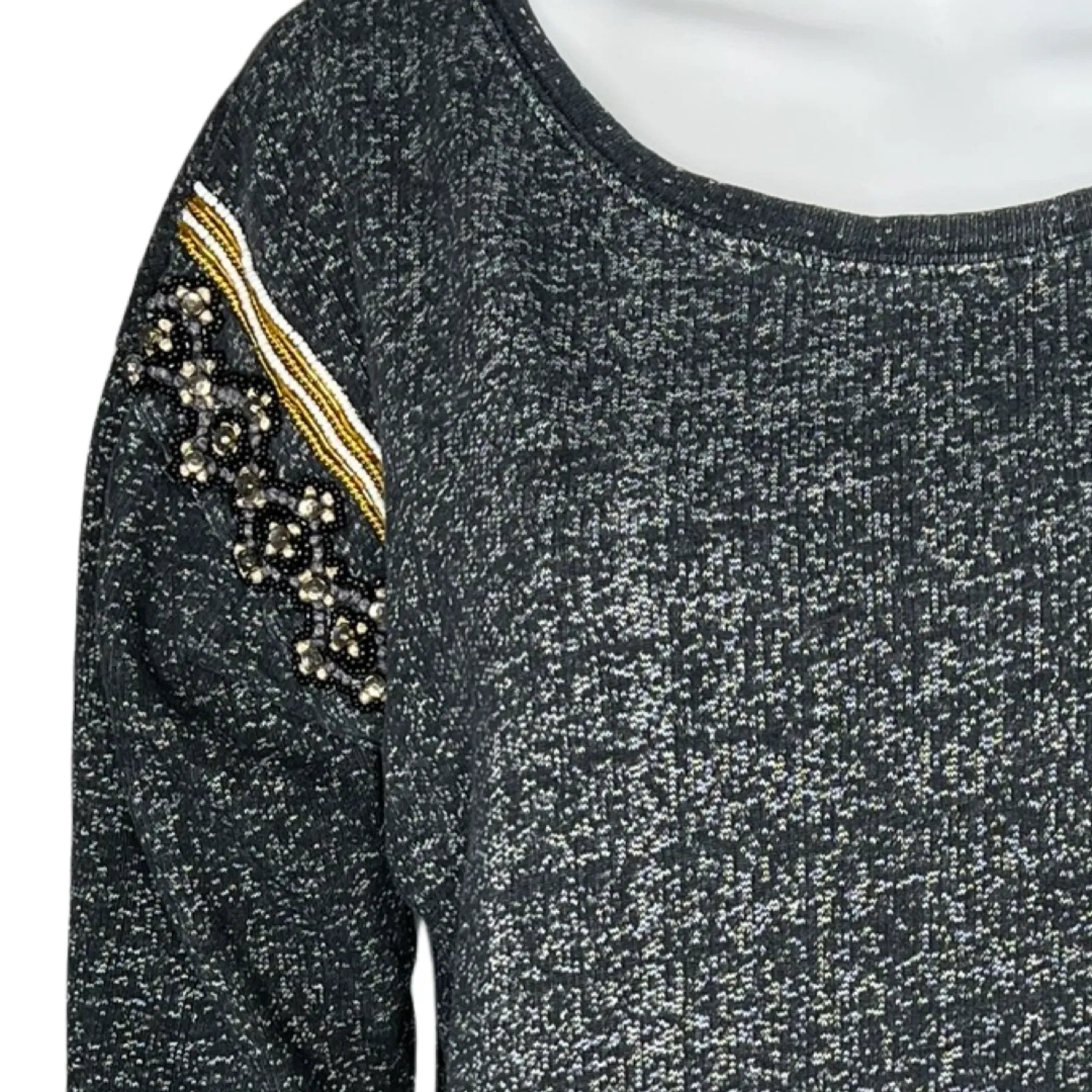 Sanctuary  Sweatshirt Womens Medium Black Gray Beaded Rolled Sleeve Updated Basic - Image 6