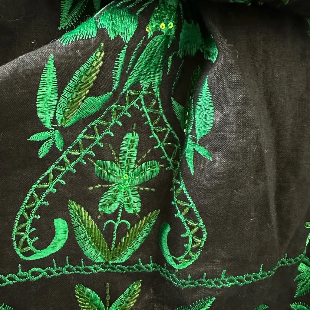 Vintage Sue Wong Linen Dress Embroidered Beaded Size 0 - Image 5