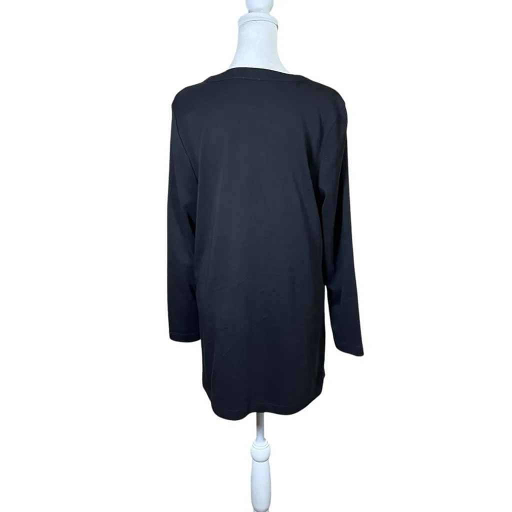 CHICO’S Black Long Sleeve Tunic Top Pima Cotton Beaded V-Neck Stretch Sz 1 US 8 - Image 4