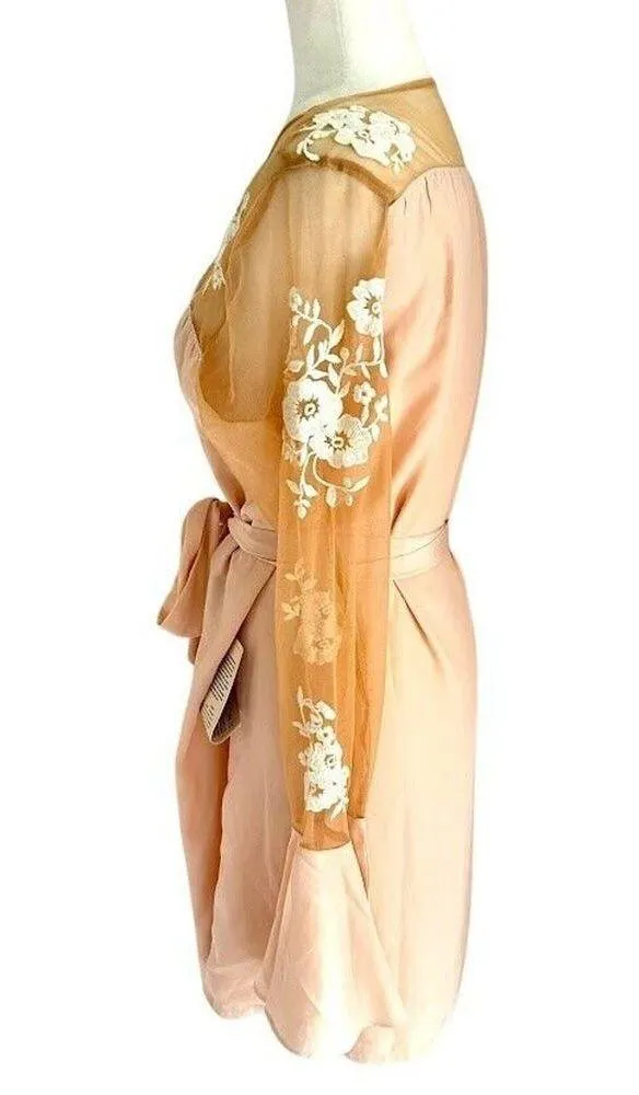 Robed with Love Pink Hildy Robe Short Tie Belt Satin Floral Sheer Size Medium M - Image 12