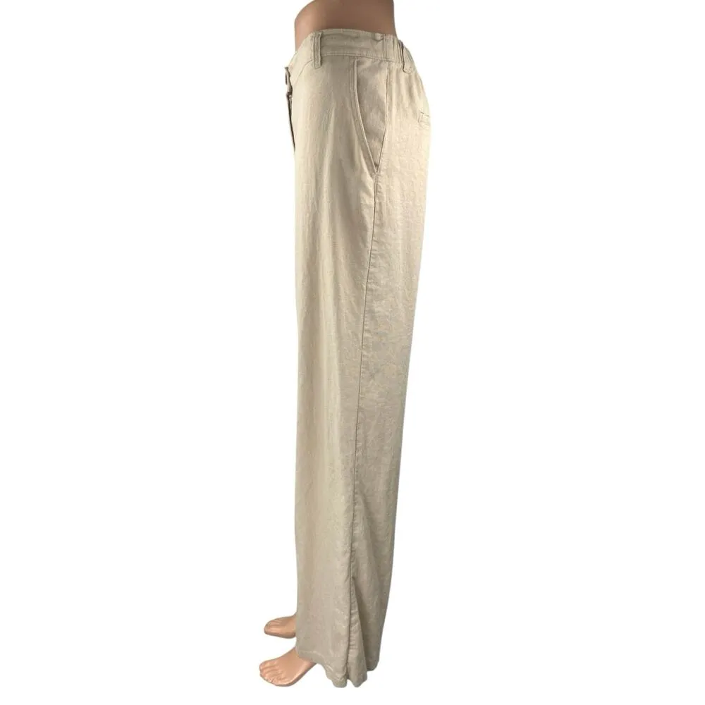 Love Tree Women's Beige Linen High Waisted Straight Wide Leg Trousers Pants Sz M - Image 2