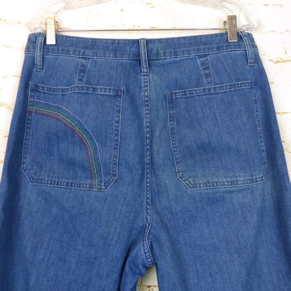 Madewell Emmett Wide Leg Crop Jean Women 32 DIY Floral Face Paint Rainbow Stitch - Image 11