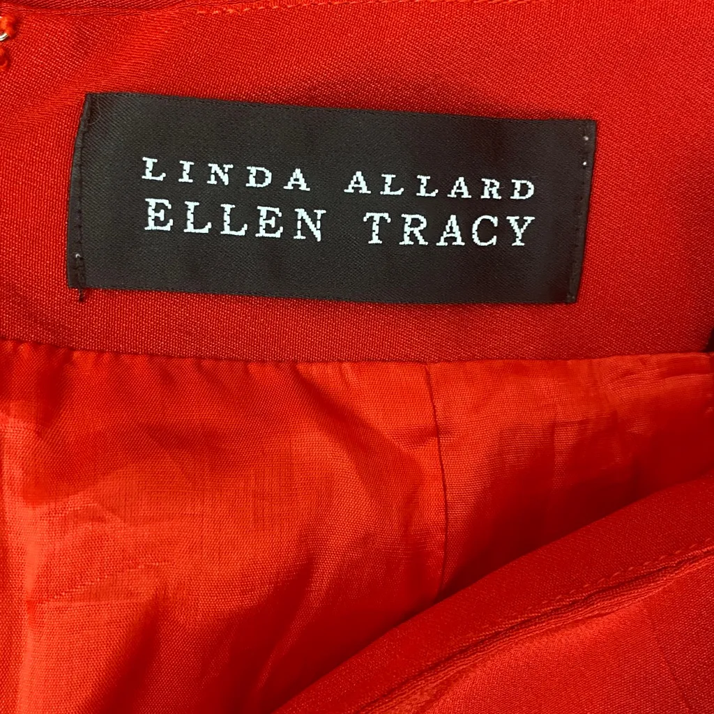 Linda Allard Ellen Tracy 100% Silk Knee Length Skirt 4 Red - Image 3
