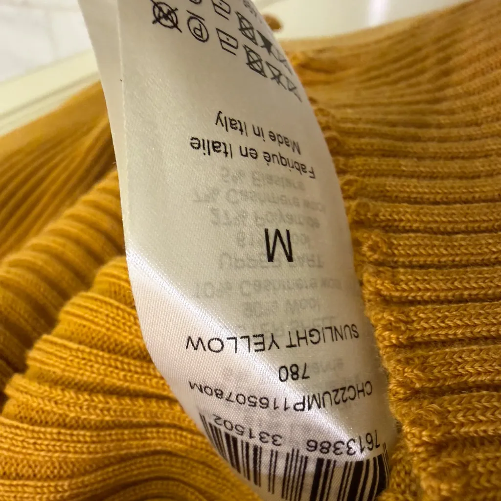 CHLOÉ Off-The-Shoulder Rib Wool Cashmere Sweater Sunlit Yellow M NWOT Bergdorf - Image 7