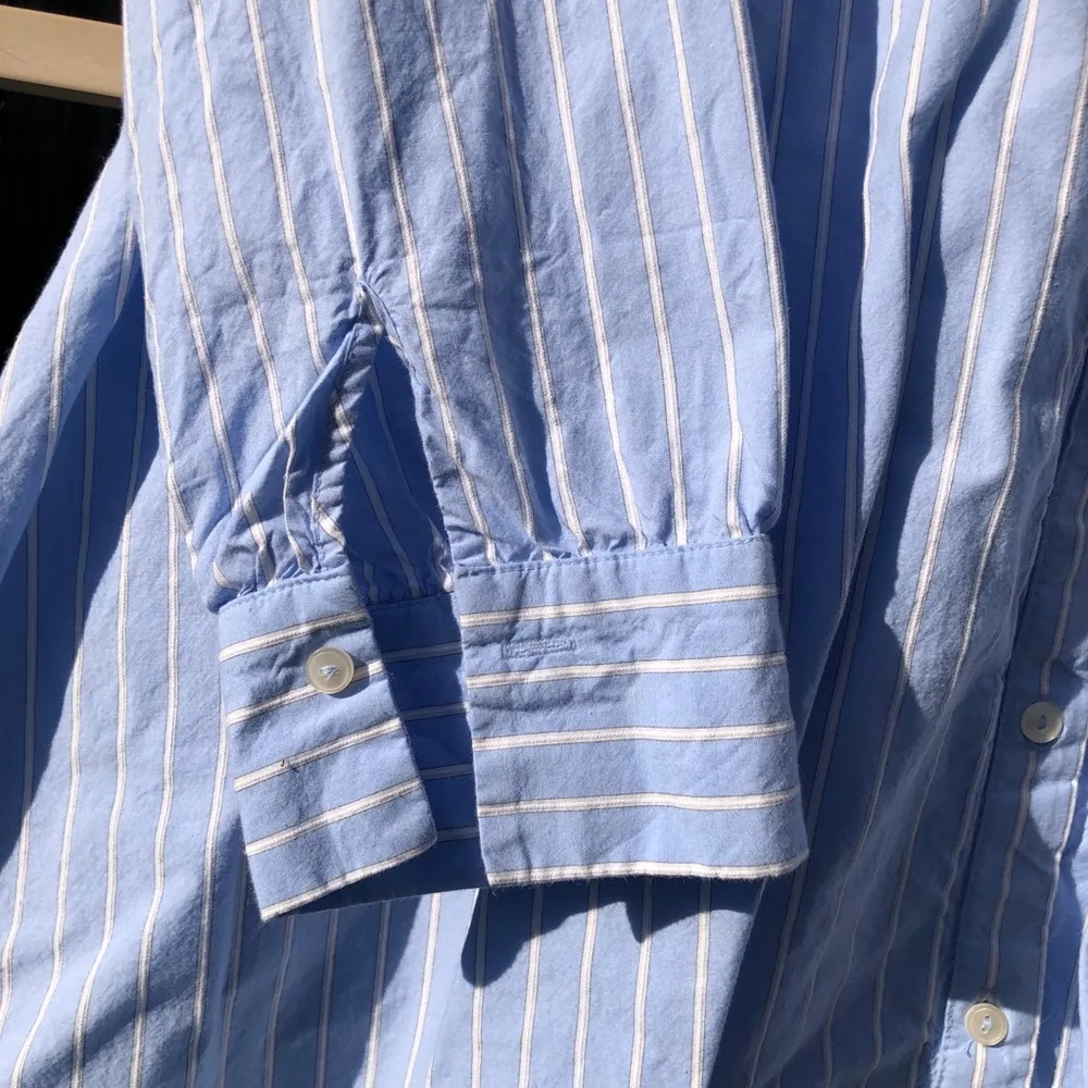 Blue Cotton Striped Long Sleeved Mini Shirt Dress S - Image 7