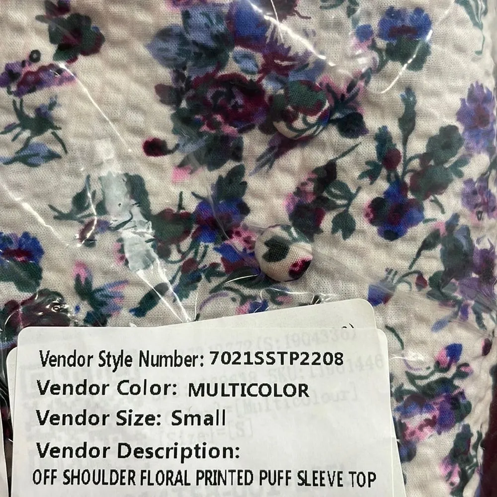 70/21 Off-Shoulder floral print puff sleeve crop top Small - Image 6