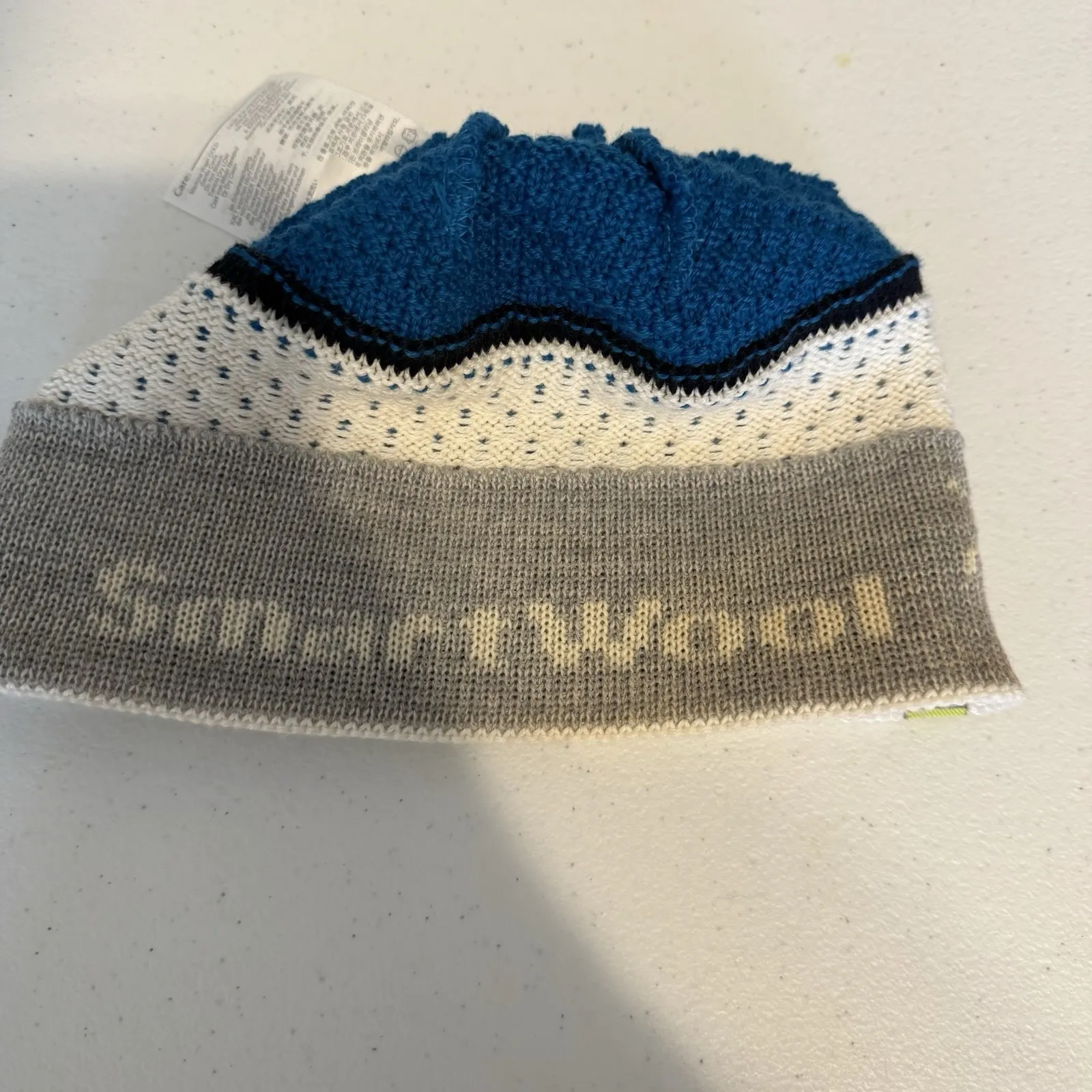 SMARTWOOL Knit Merino Wool Blend Hat Winter Beanie Blue Cream Green - Image 3