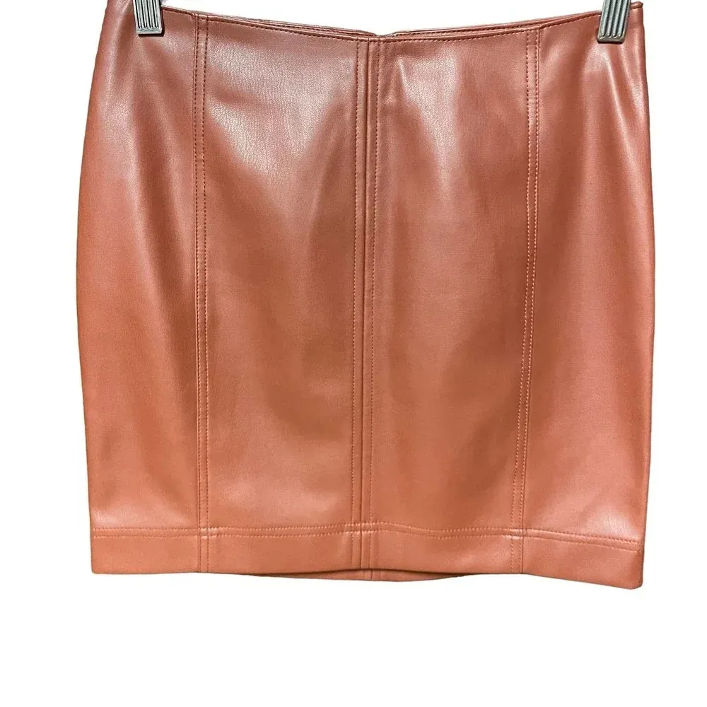 Free People Modern Femme Vegan Leather Skirt Cognac Brown Tan Size 0‎ - Image 5
