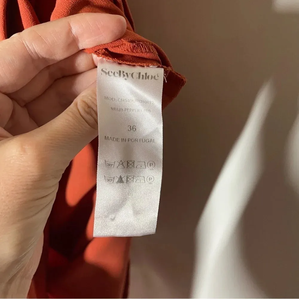 See By Chloé Peppery Red Keyhole Sleeve Dress Size US 4 French 36 - Image 11