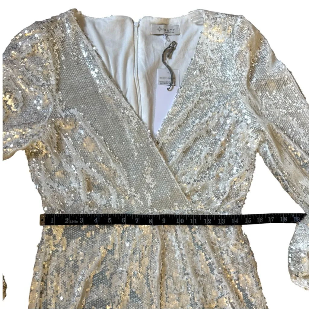 NEW WAYF Carrie Long Sleeve Sequin Minidress Small Silver Party Sparkle - Image 4