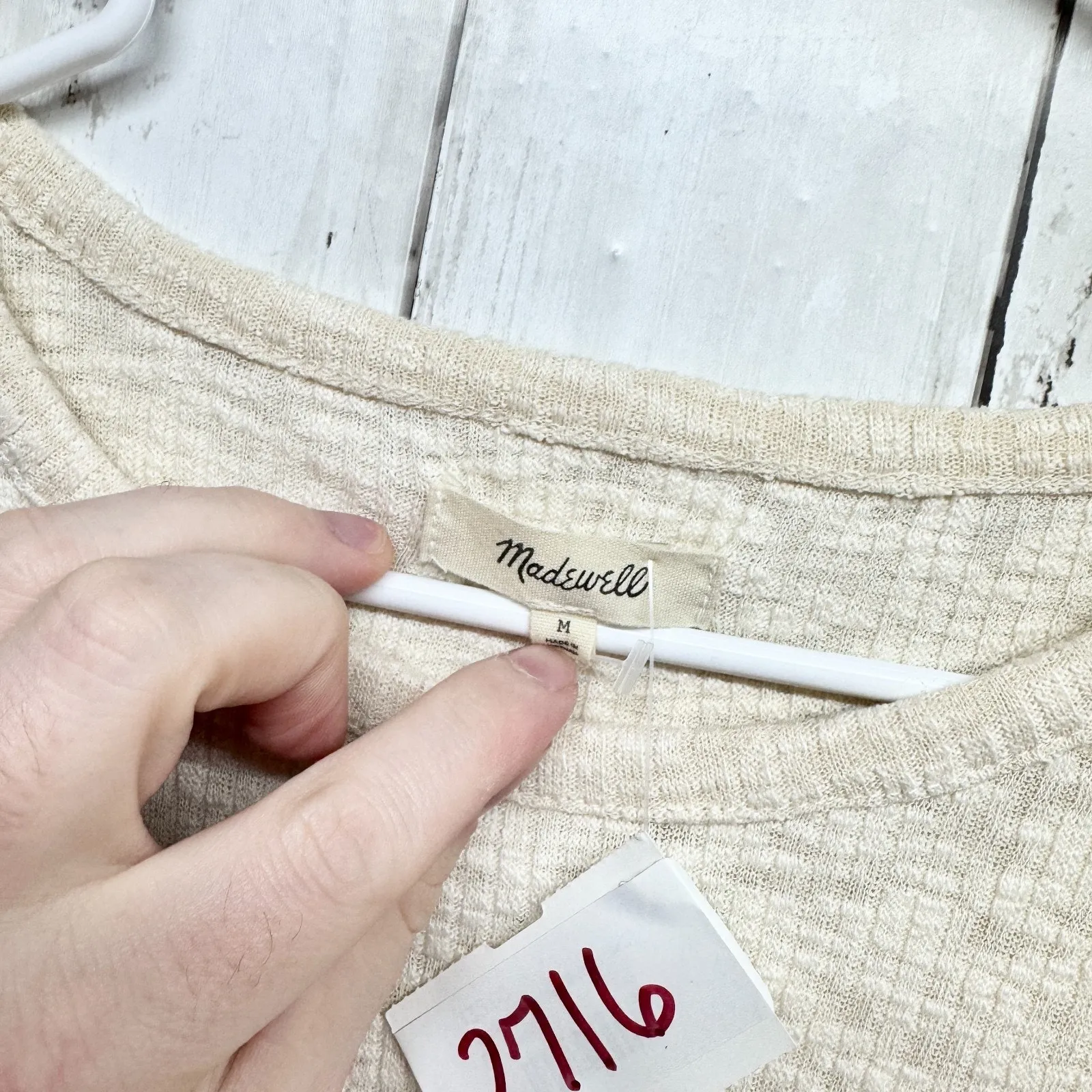 Madewell Sweater Women Size Medium Cream Crewneck Long Sleeve Blouse Button Boho - Image 2