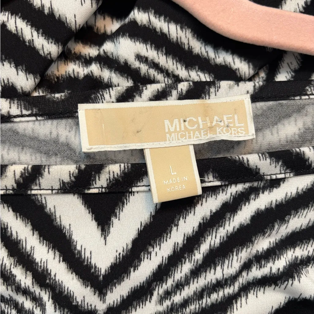 Michael Kors Black and White Zebra Long Sleeve Dress w/blue accent, sz Large - Image 2