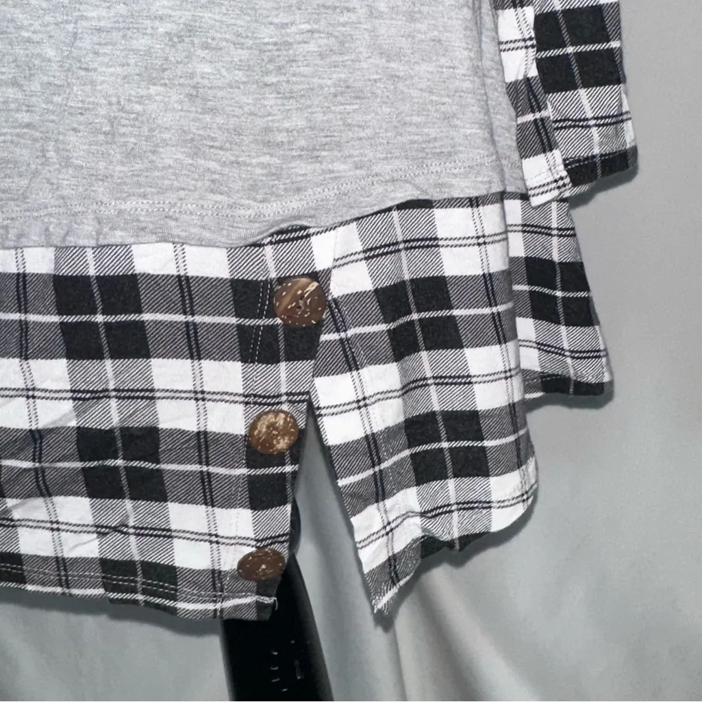 Gameday Couture • University Of Kansas KU Plaid Layered Long Sleeve Size XL Gray - Image 2