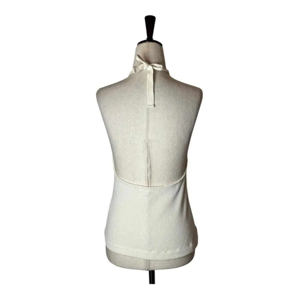 Oak + Fort Shirt Women Medium Ivory Ribbed Knit Tie Neck‎ Halter Top Streetwear - Image 2