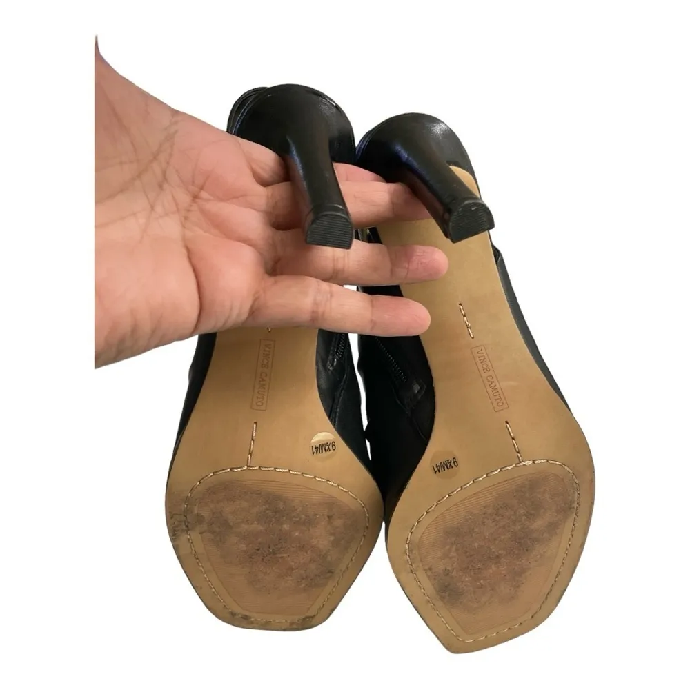 Vince Camuto Jenett Leather
Rouched Front Slingback
Heeled Booties Black 9 1/2M - Image 12