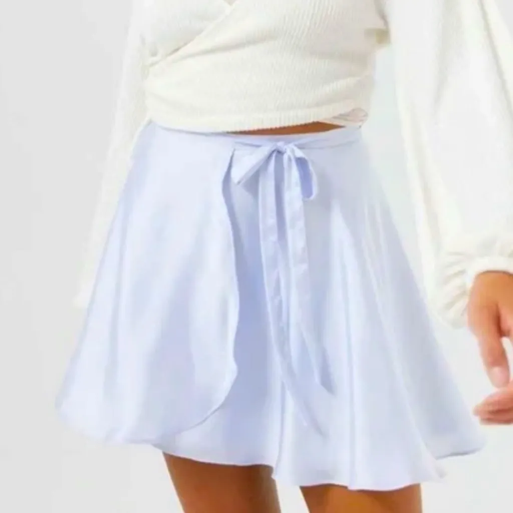 Urban Outfitters Wendy Satin Wrap Mini Skirt Pastel Sky Blue sz Small - Image 2
