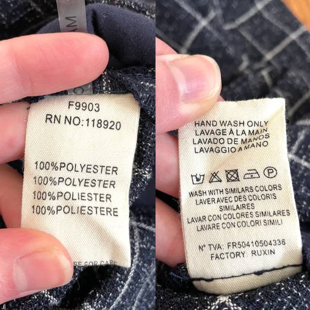 FRNCH PARIS Navy Blue Windowpane Grid Crop Cropped Tapered Leg Pants Trousers S - Image 14