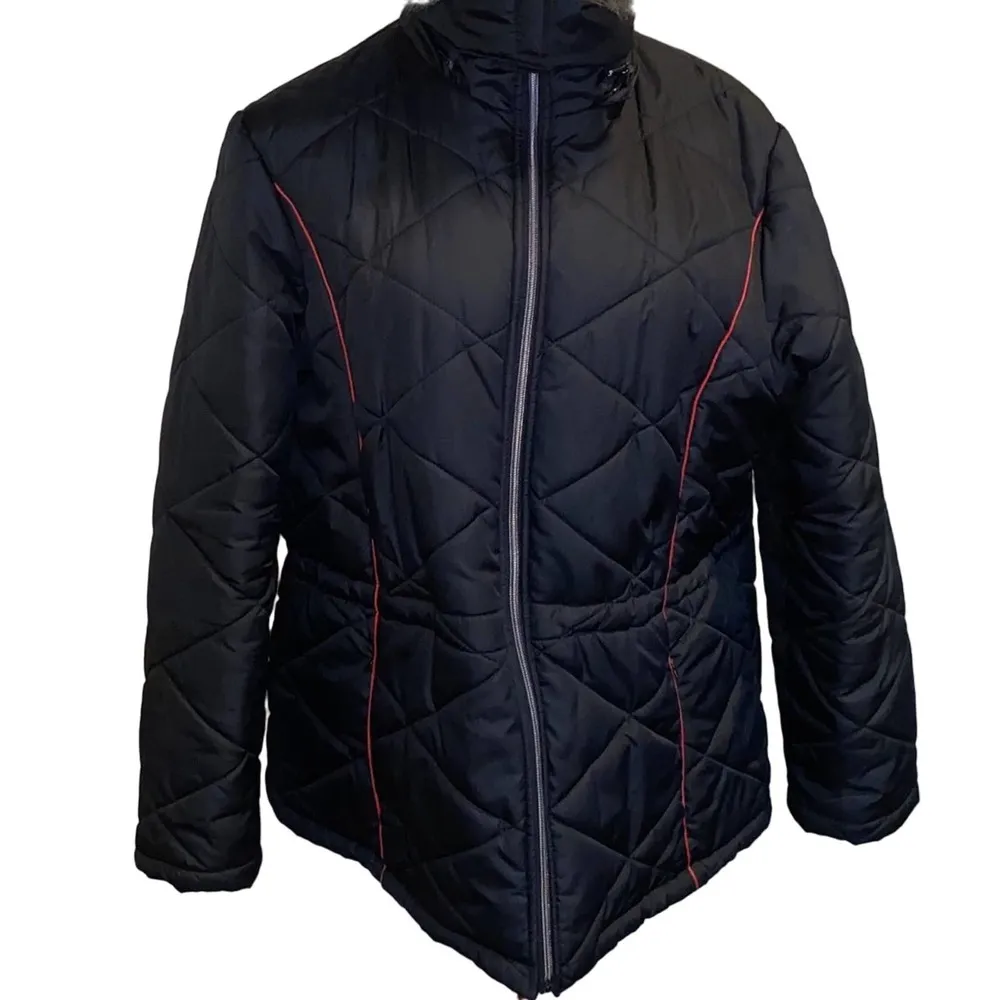 KC Collections Puffer or Parka style Coat red black removable faux fur hood XL - Image 4