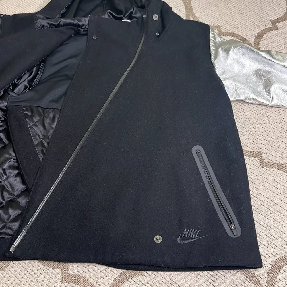 Nike Women's Destroyer Butterfly Black Wool Silver Leather Jacket - Image 10