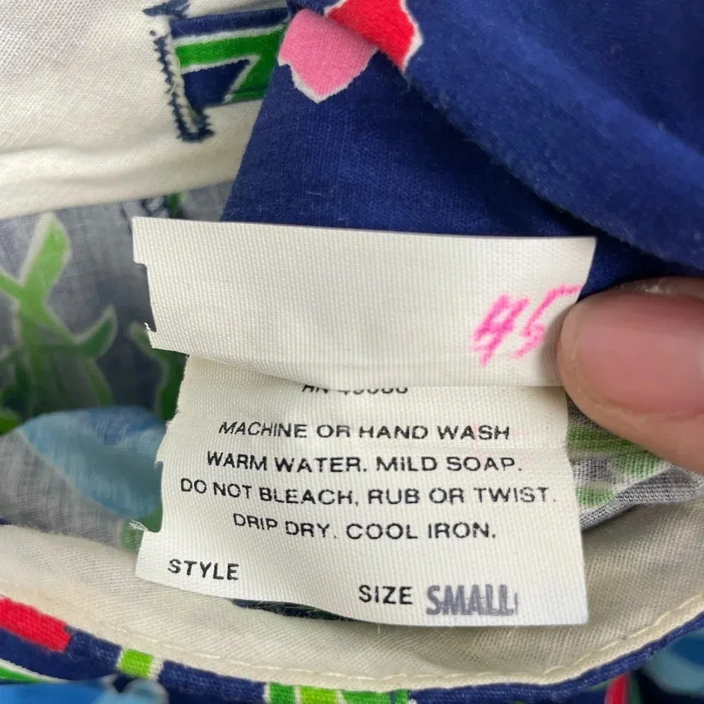 Vintage‎ Sanibel Sport Blue Tulip Floral Button Up Pleated A - Image 6