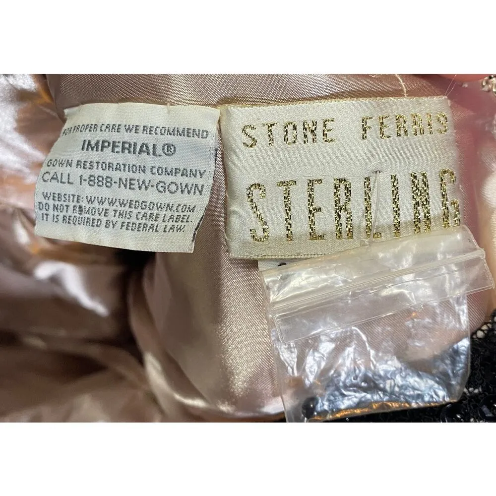 Vintage 90s Ball Gown Beaded Lace Bodice Satin A Line Fit & Flare Black Womens 4 - Image 10