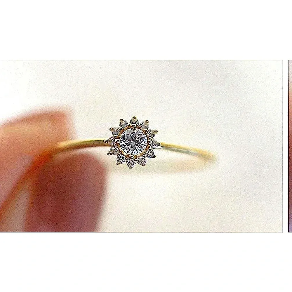 14k Gold‎ Filled Micro Simulated Diamond Sunflower Ring Size 7 - Image 3