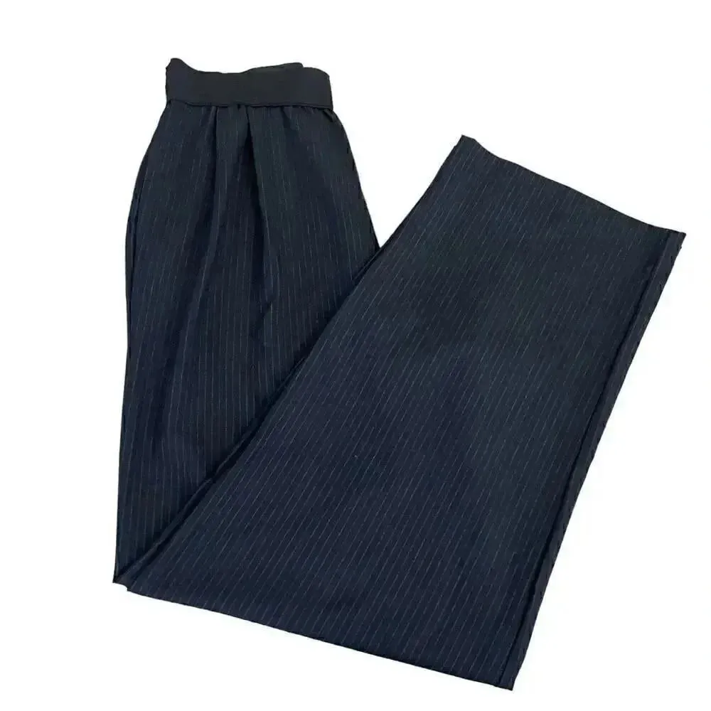 Zara Women’s Black Stripes Wide Straight Leg Elastic Waist Viscose Y2K M #1136 - Image 2