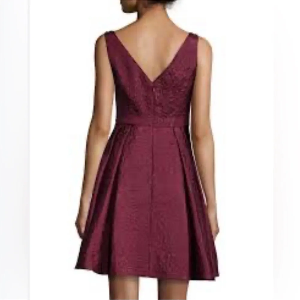 ERIN fetherston Jacquard Flared Crimson Burgundy Maroon Sleeveless Dress 0 Red - Image 3