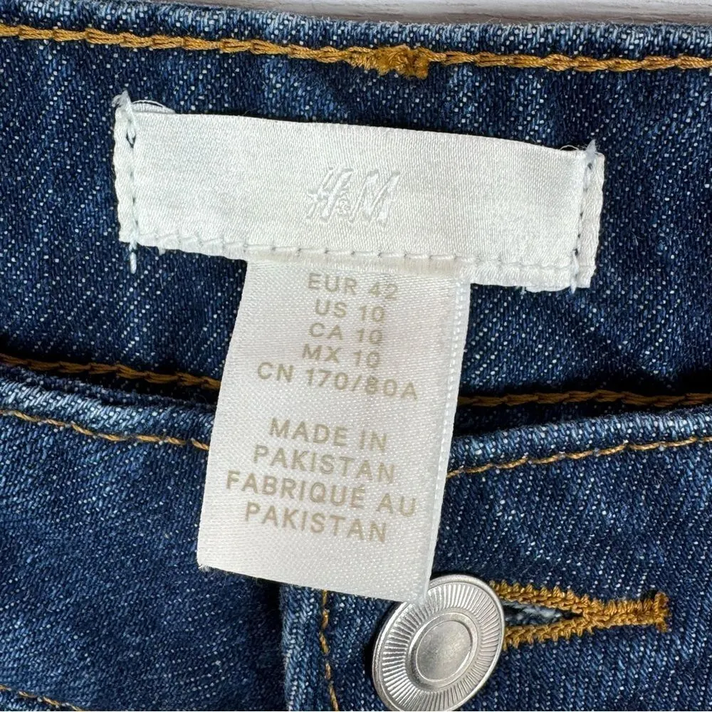 H&M High Rise Tapered Baggy Jeans Dark Blue Size 10 Relaxed Ankle - Image 9