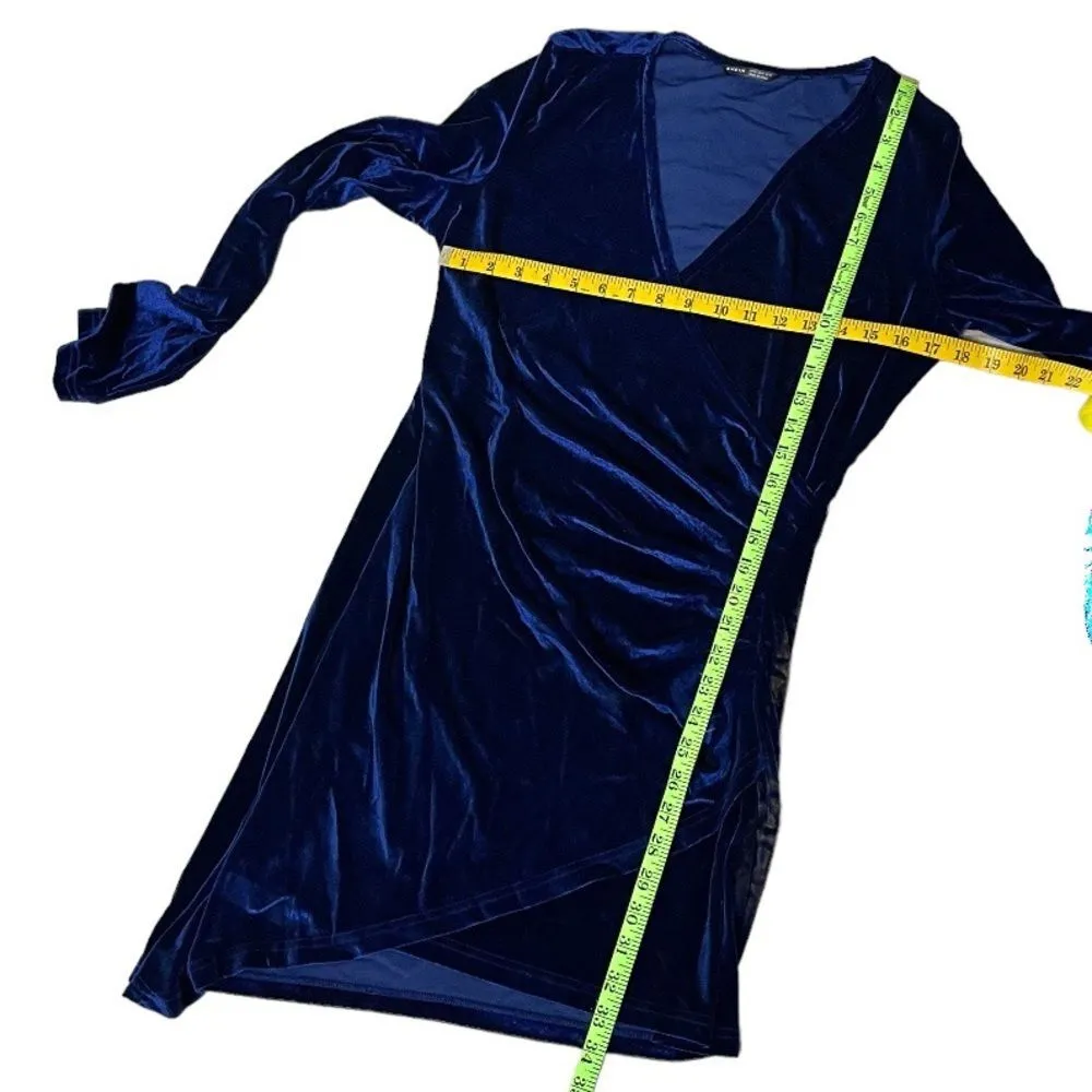 SHEIN Belle Faux Wrap Ruched Detail Velvet Dress Royal Blue Surplice Size XL - Image 6