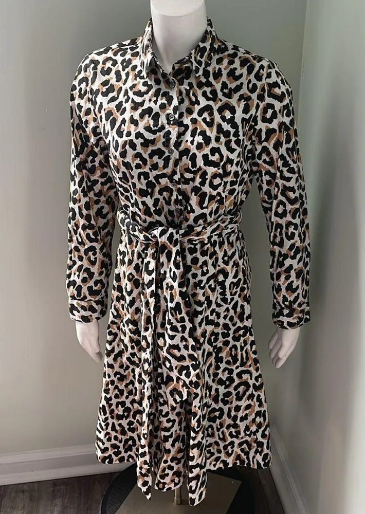 J. Crew Leopard Belted Shirt Dress Size 6 - Image 5