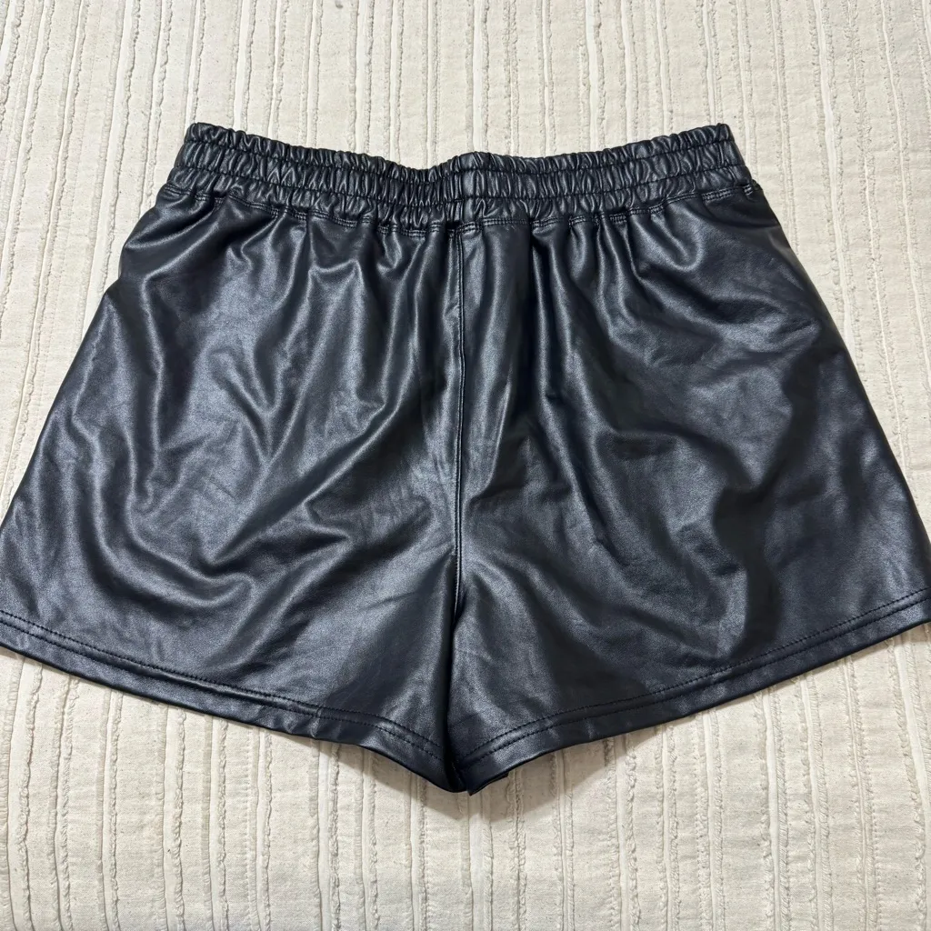 Black Faux Leather Pull on Shorts - Image 3