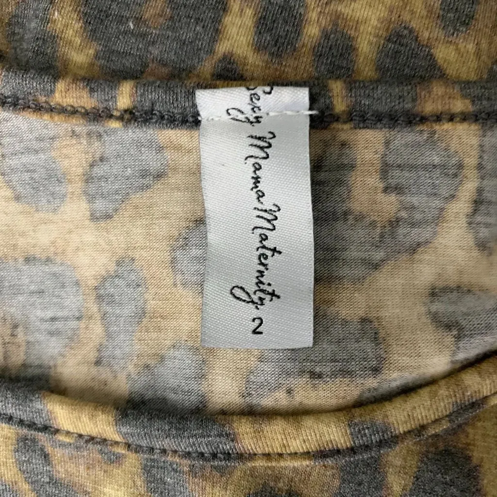 Sexy Mama Maternity Leopard Dress 2 Brown Long Sleeve Ruched Side Stretchy - Image 7