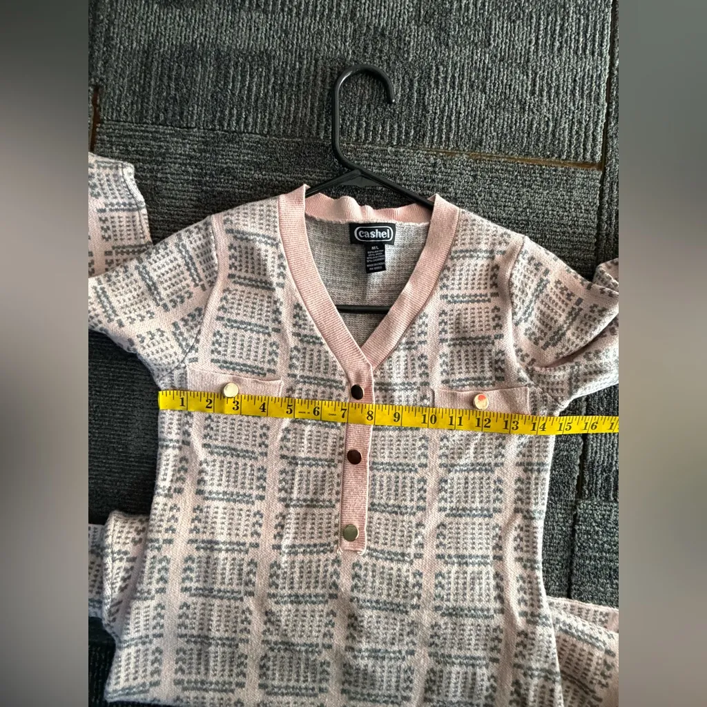 CASHEL Pink Knit Sweater Dress M/L Geometric Pattern Long Sleeve Soft Warm Black Size undefined - Image 10