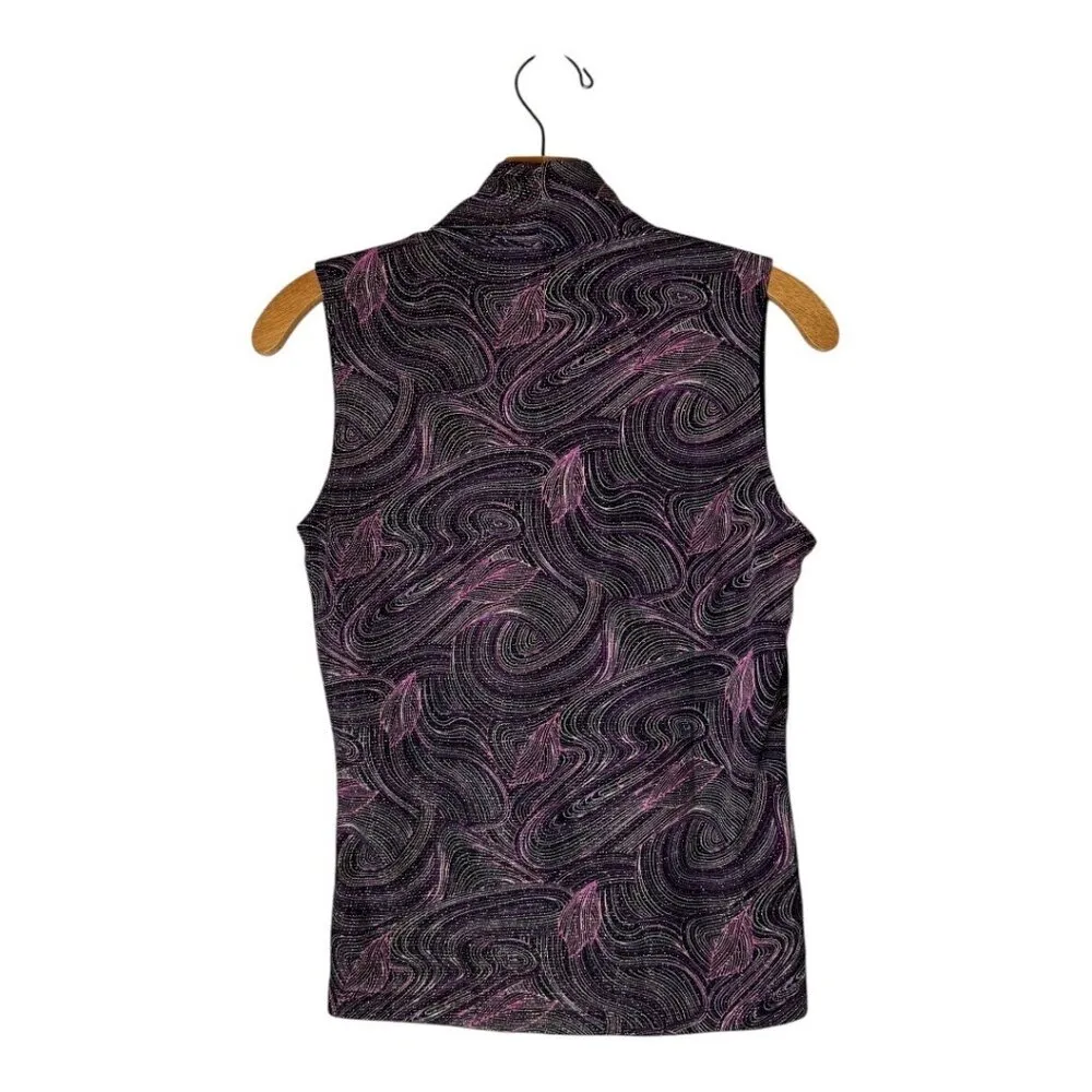 Sweet Baby Jane Shirt Women Medium Purple Black Knit Shimmer Swirl Cowl Neck Top - Image 2