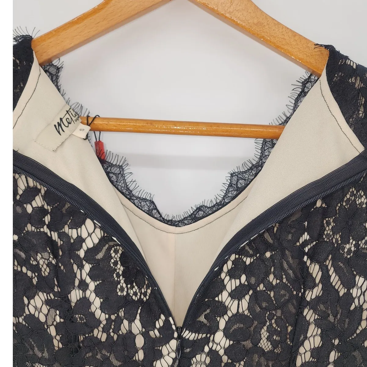 Metisu Black Lace Overlay Sheath Dress with Ruffle & Bow Women’s Size Small - Image 7