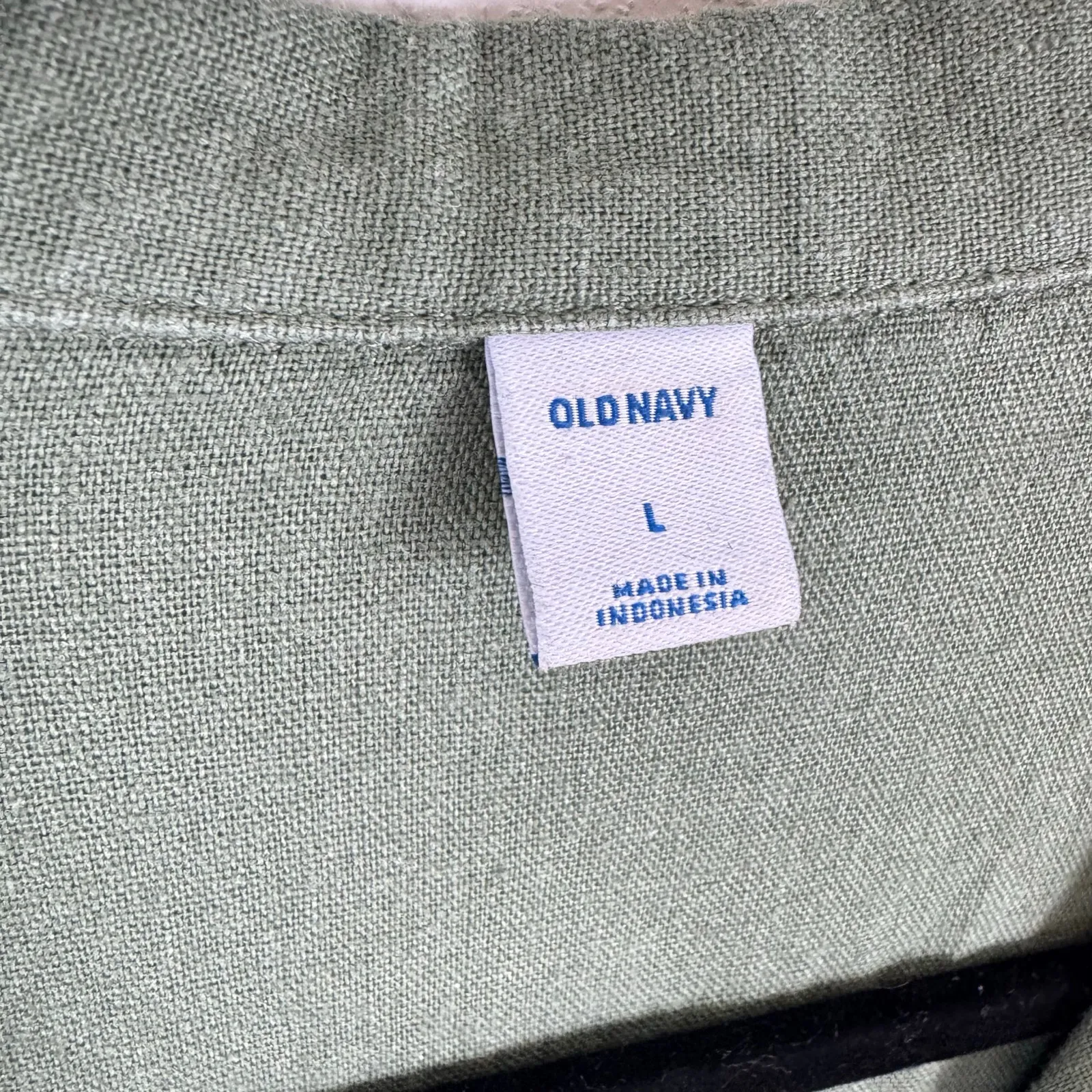 Old Navy Green Linen Blend Short Sleeve Belted Button Up Above Knee Dress Size L - Image 5