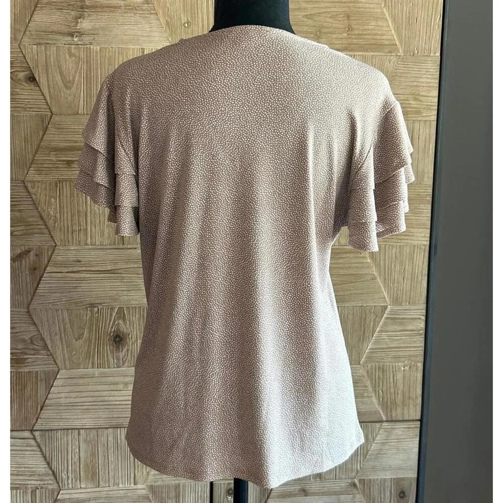 Adrianna Papell Womens Top Sz Medium Tan Short Flutter Sleeves - Image 4