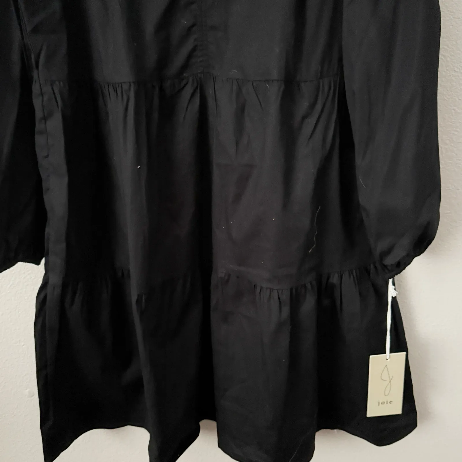 JOIE x ANTHROPOLOGIE | Black Babydoll Mini Dress Tie Bow Front Tiered | Size XL - Image 5