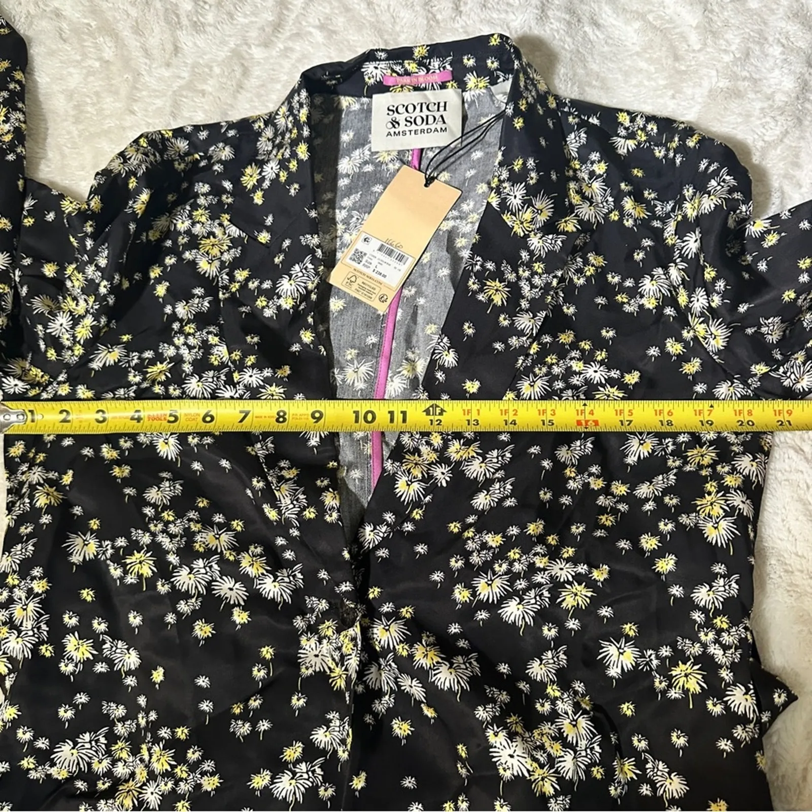 NWT Scotch & Soda Size L Black Yellow Floral Draped Blazer Belted Garden Girl - Image 5