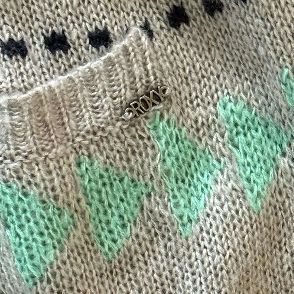 Roxy Women’s Aztec Knit Cardigan Sweater Large Acrylic Y2K Boho‎ Vintage Surf - Image 4