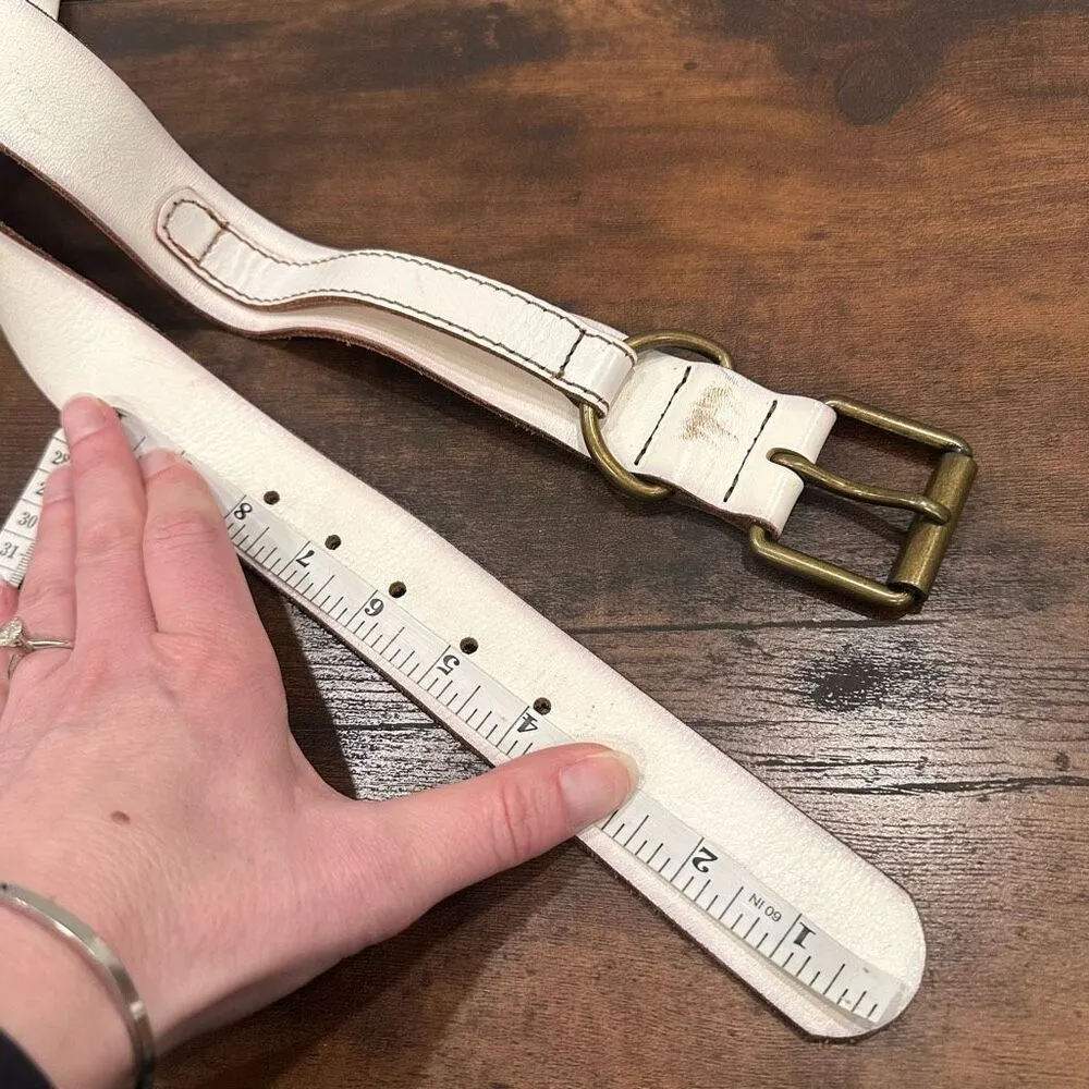Vintage Y2K GAP Women's Cow‎ Leather Wide Distressed Buckle Belt White Medium - Image 7