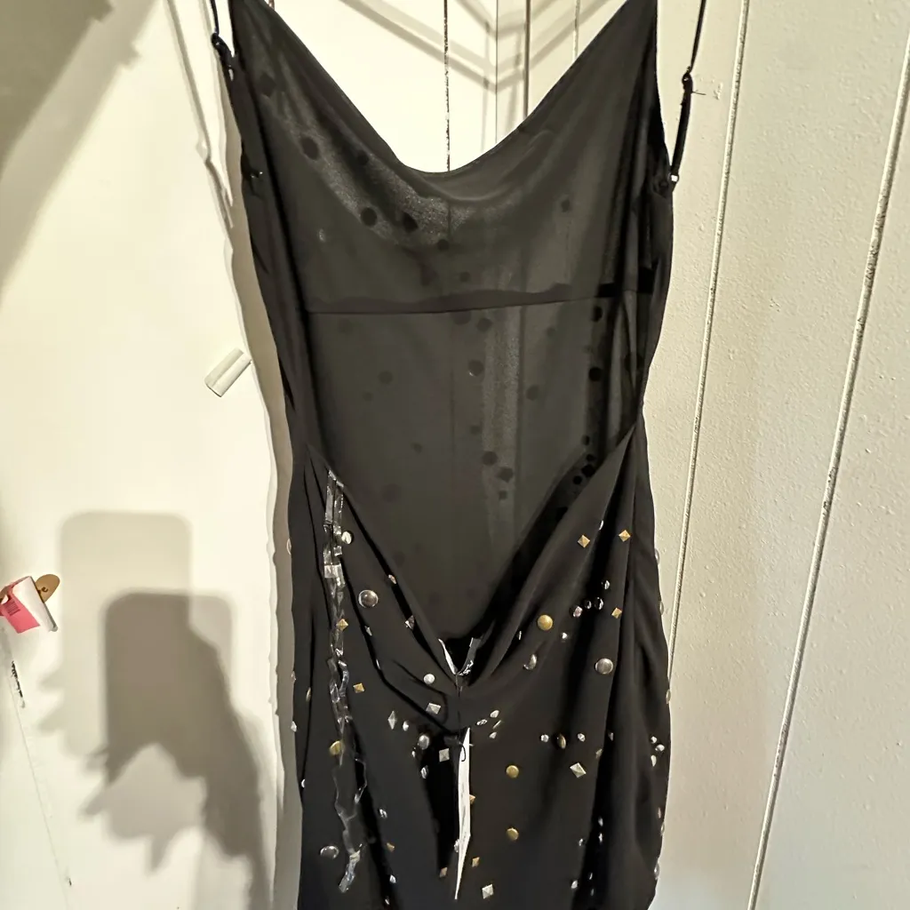 AKIRA NWT Black LOW BACK Dress with Silver and Gold stud Accents - Image 5