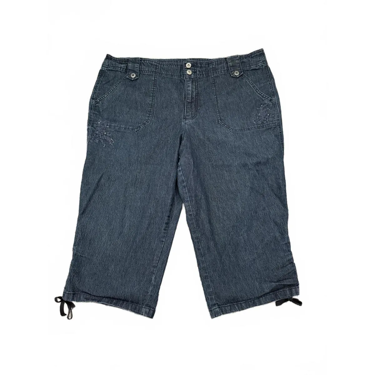 Gloria Vanderbilt Women's Denim Jean Capri Pants Size 16W Embroidery Beaded Blue - Image 2
