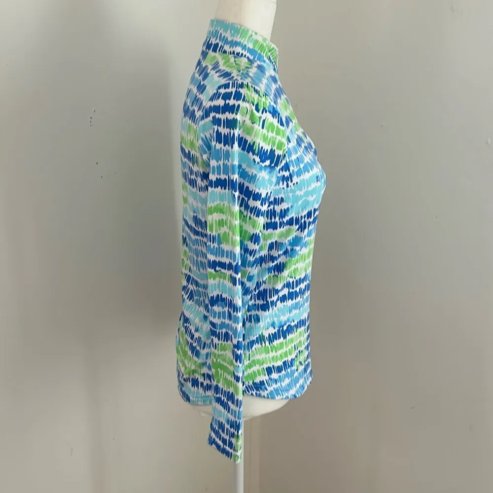 Icikuls Blue/Whit/Green Print Golf/Tennis Long Sleeved Polo sz XS Blue - Image 3