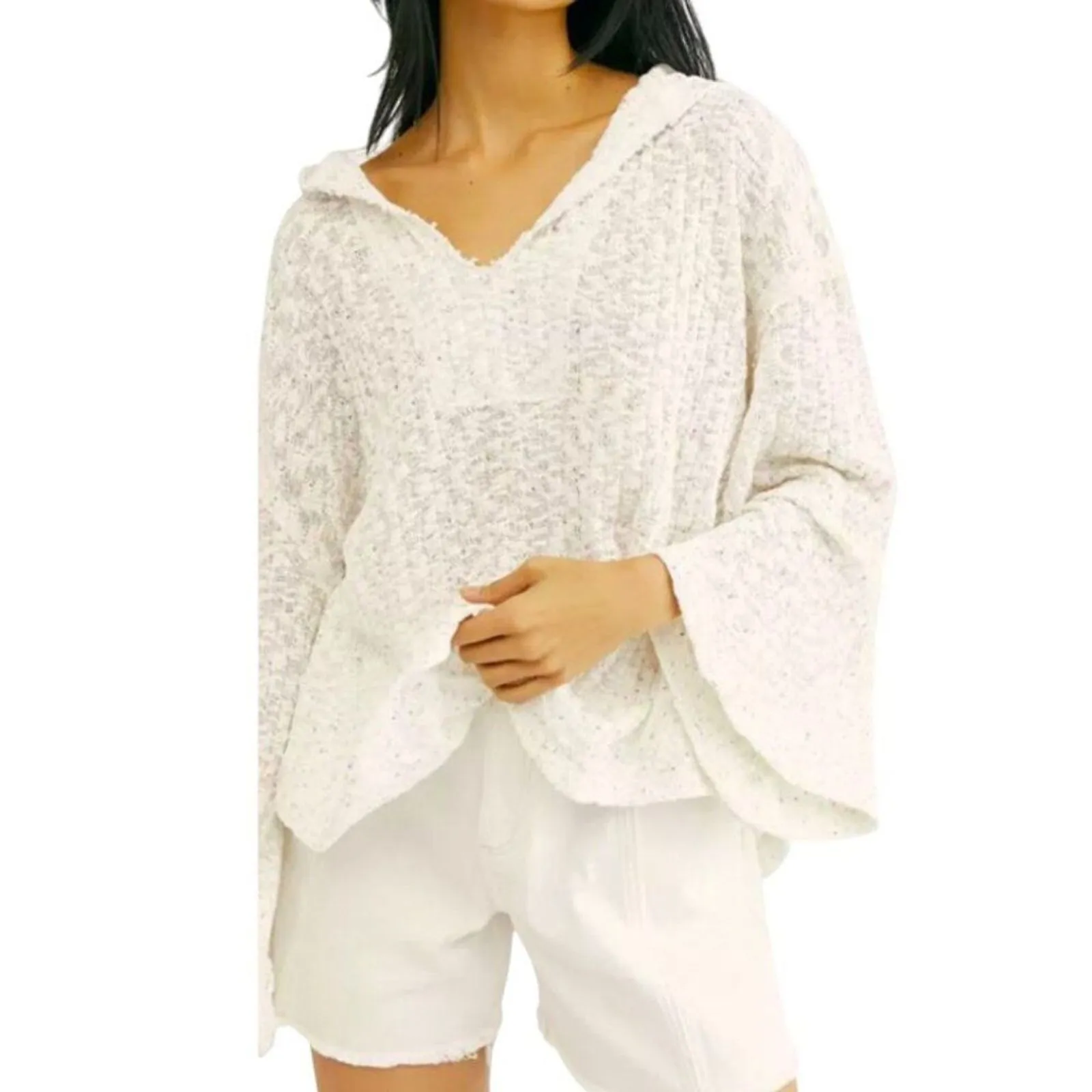 Free People Baja Babe Hacci Hooded Knit Sweater Womens Size Small Oversized - Image 3